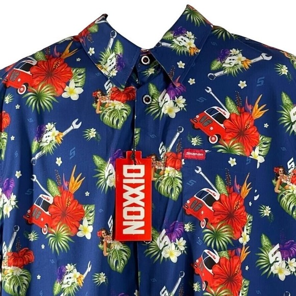 Dixxon‎ Snap On Shirt Mens XL Blue Red Hawaiian Floral Limited Edition 2023 - Picture 3 of 14